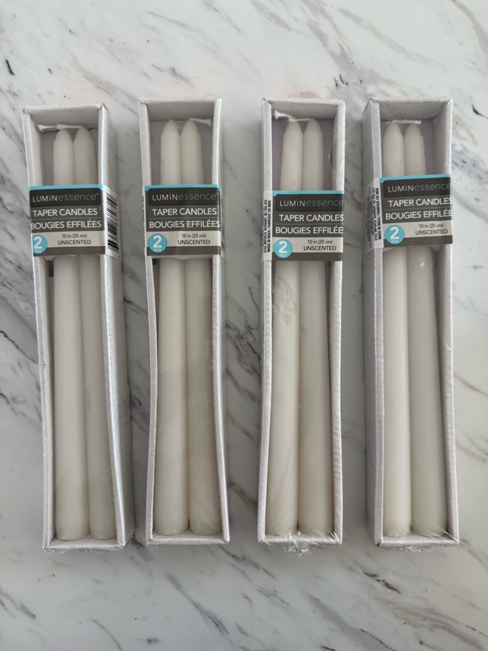 Nwt Luminessence Unscented White Taper Candles - Set of 2 (4 Packs)